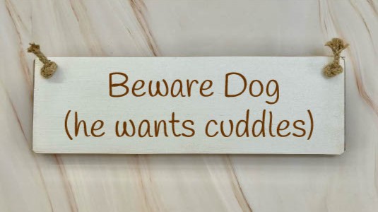 Beware Dog (he Wants Cuddles) – 30cm Rustic Wooden Sign