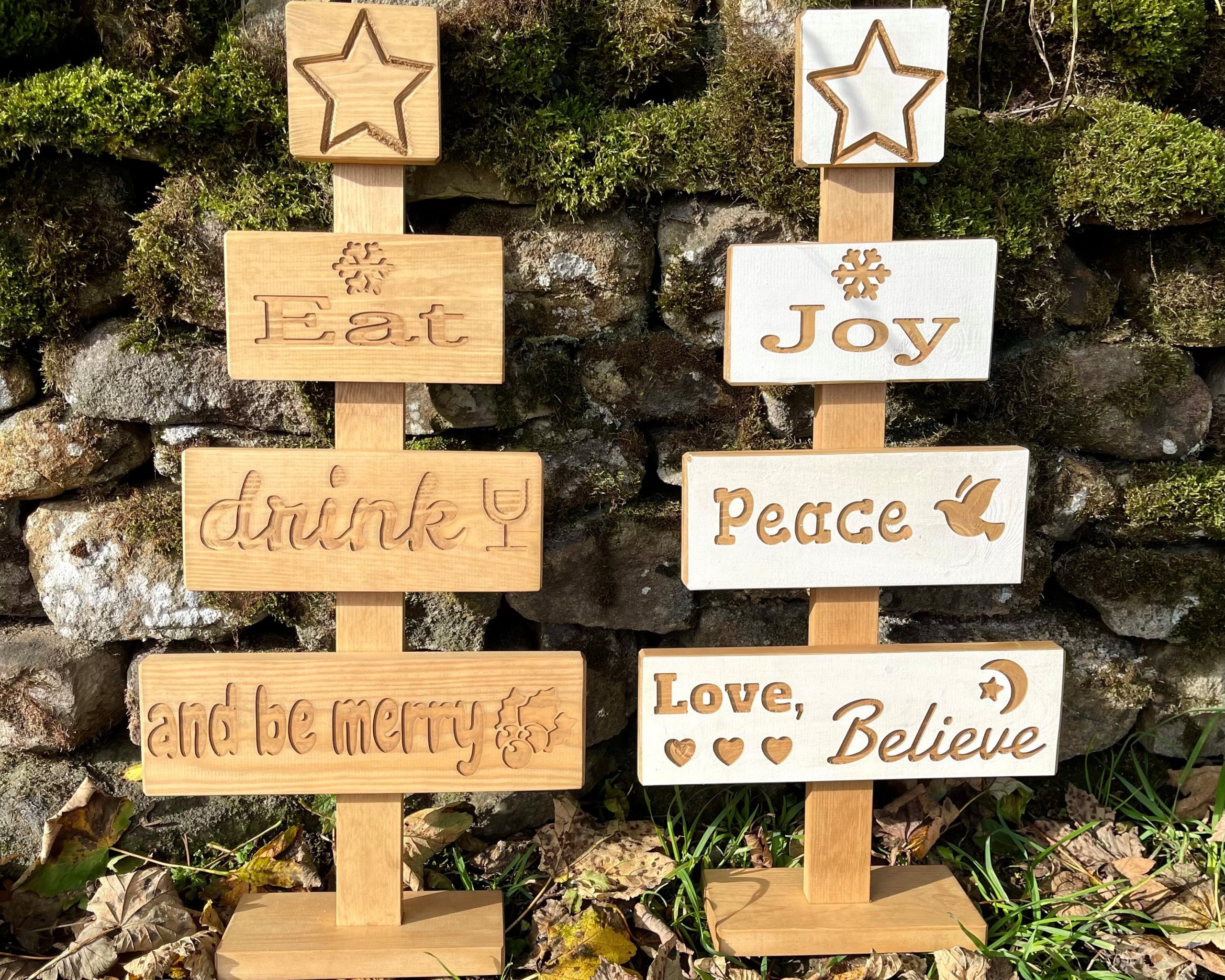 Joy, Peace, Love, Believe  – Wooden Xmas Tree (Small)